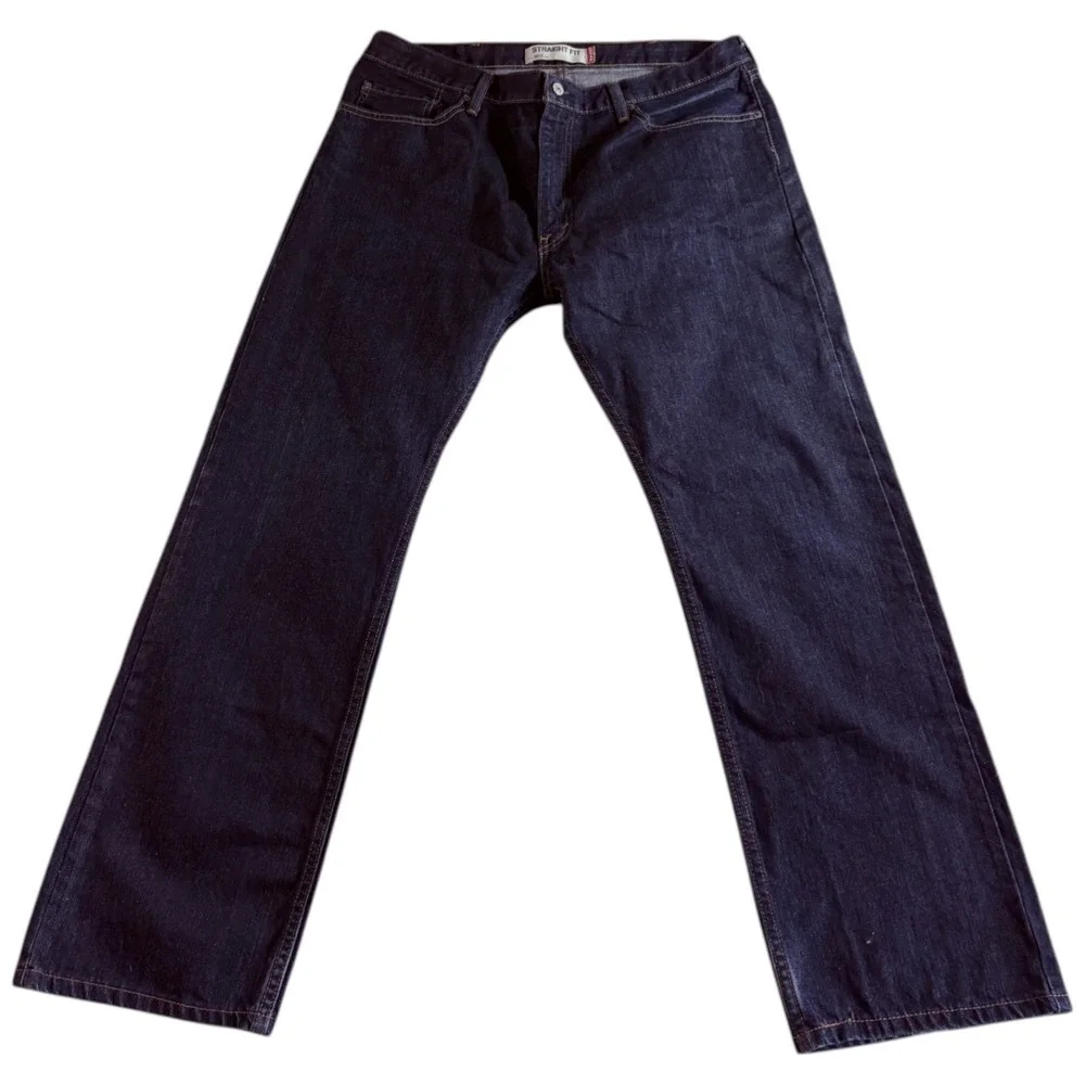 Levi's 505 Straight Fit Regular Jeans Mens 39x30 Dark Blue‎ Denim Stretch Travel